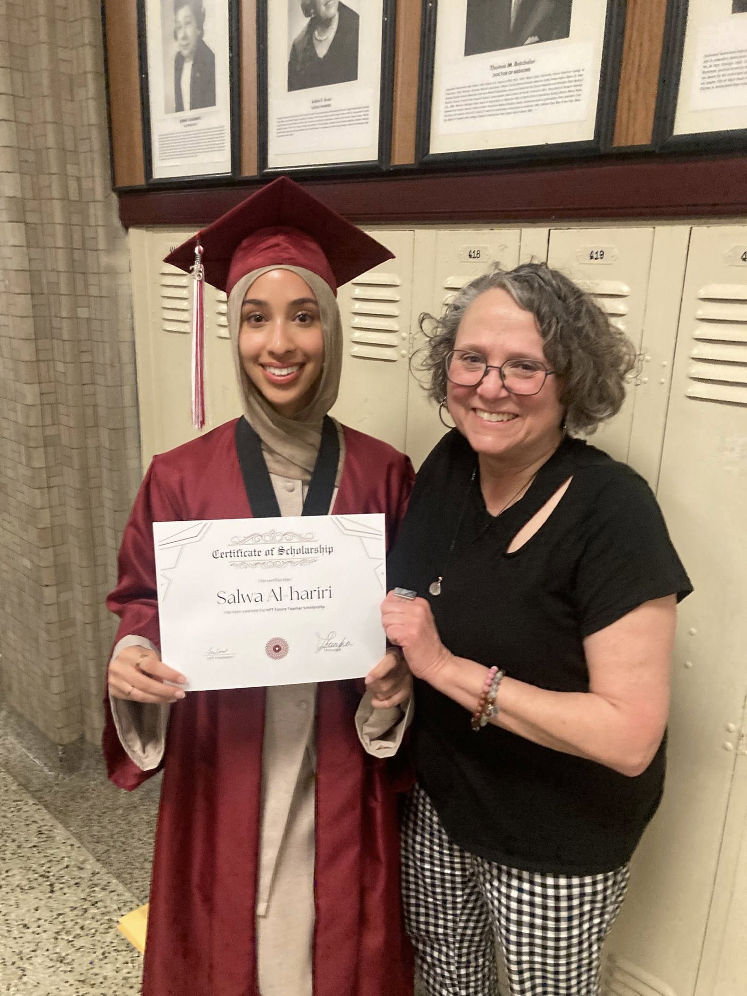 HFT 1052 President Toni Coral with Salwa Al-Hariri, HFT Future Scholarship winner and future early childhood educator